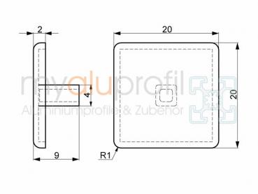 Profilabdeckkappe 20x20 Grau Nut 5 I-Typ